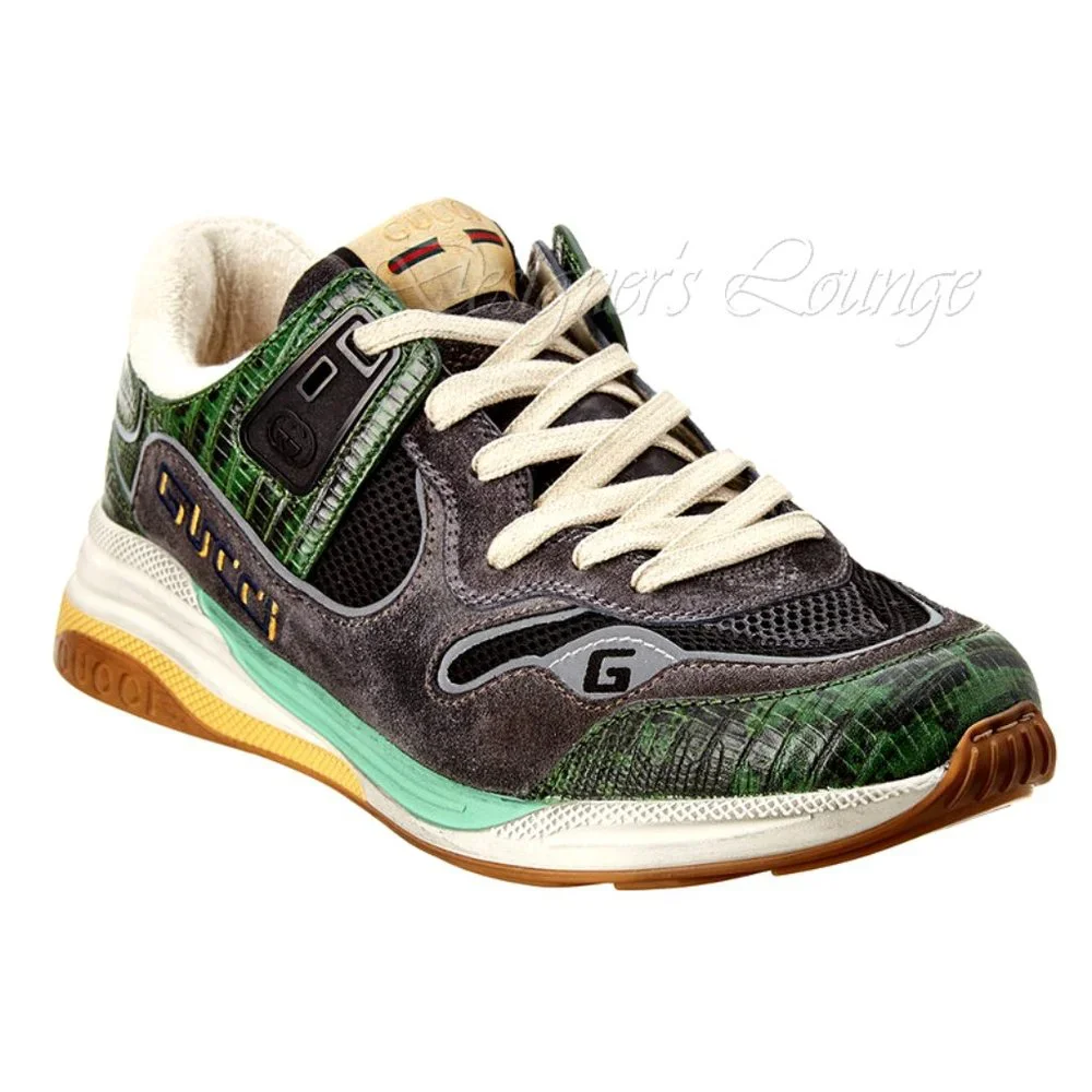 NEW GUCCI Men's ULTRAPACE Low Top Sneakers In Green Tejus Leather G 7.5 / US 8